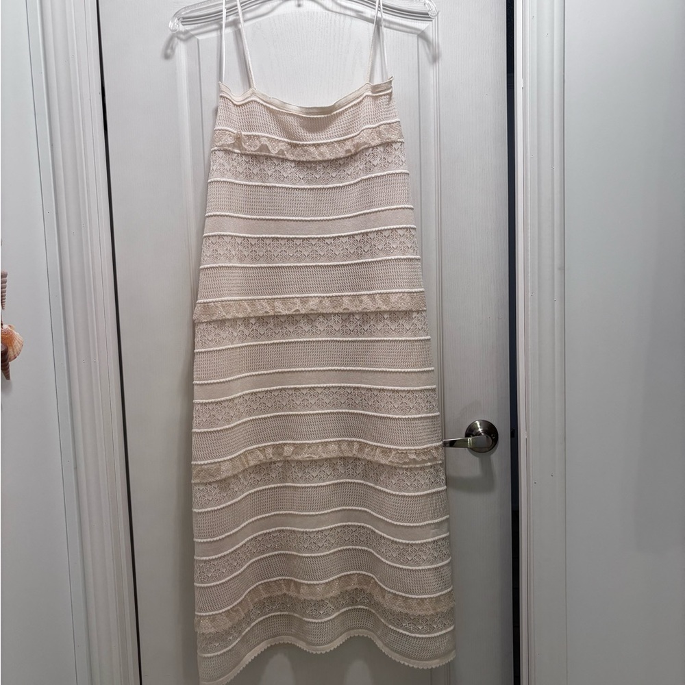 Zara cream white Crochet  Lace Knit Maxi Midi Dress Small Coastal Boho Chic - Picture 13 of 13